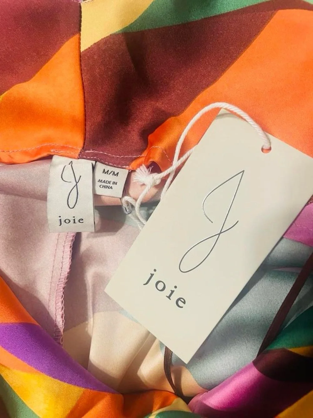 NWT Joie Bessia Satin Abstract Leaf Print V-Neck Slip Maxi Dress M